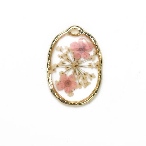 laiton Pendentif, avec Fleurs séchées & résine, Placage, DIY, couleurs mélangées, protéger l'environnement, sans nickel, plomb et cadmium, 19.90x2.88x28.51mm, Vendu par PC