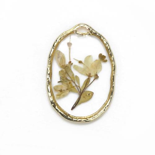 laiton Pendentif, avec Fleurs séchées & résine, Placage, DIY, couleurs mélangées, protéger l'environnement, sans nickel, plomb et cadmium, 19.90x2.88x28.51mm, Vendu par PC