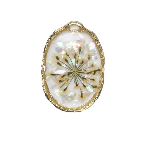 laiton Pendentif, avec Fleurs séchées & résine, Placage, DIY, couleurs mélangées, protéger l'environnement, sans nickel, plomb et cadmium, 19.90x2.88x28.51mm, Vendu par PC
