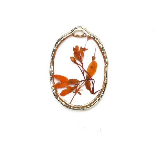 laiton Pendentif, avec Fleurs séchées & résine, Placage, DIY, couleurs mélangées, protéger l'environnement, sans nickel, plomb et cadmium, 19.90x2.88x28.51mm, Vendu par PC
