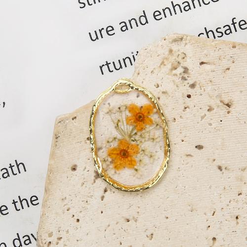 laiton Pendentif, avec Fleurs séchées & résine, Placage, DIY, couleurs mélangées, protéger l'environnement, sans nickel, plomb et cadmium, 19.90x2.88x28.51mm, Vendu par PC