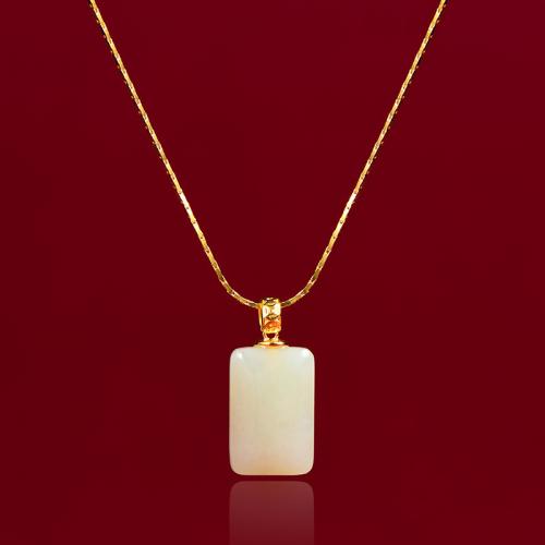 Natural Gemstone Necklace, Brass, with Hetian Jade, gold color plated, fashion jewelry, mixed colors, 26x16mm, Sold By PC