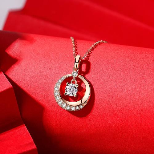 Cubic Zircon Micro Pave Brass Necklace, plated, fashion jewelry & micro pave cubic zirconia, rose gold color, Length:Approx 40 cm, Sold By PC