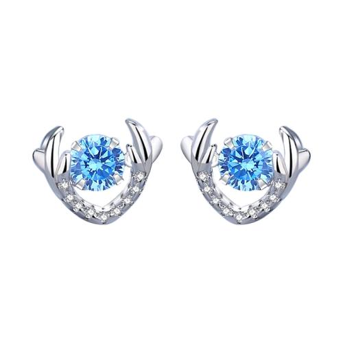 Cubic Zirconia Micro Pave Brass Earring, plated, fashion jewelry & micro pave cubic zirconia, two different colored, 9x7.90x4.60mm, Sold By Pair