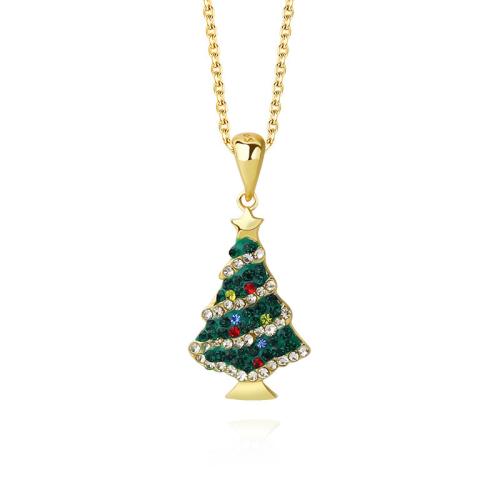 Christmas Necklaces, Brass, Christmas Tree, plated, fashion jewelry & micro pave cubic zirconia, more colors for choice, 12x20.50mm, Length:Approx 40 cm, Sold By Pair