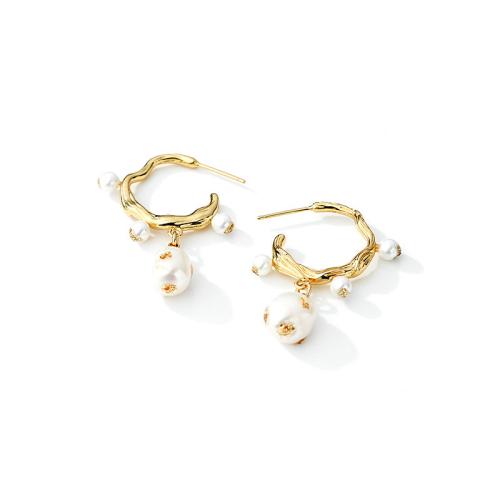 Brass Drop Earring, with Plastic Pearl, plated, fashion jewelry, two different colored, 37.50mm, Sold By Pair