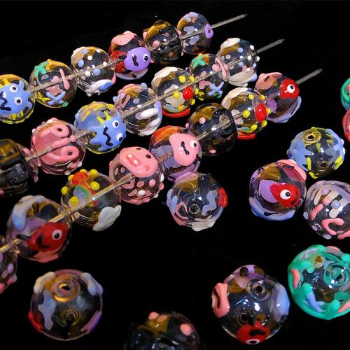 Glass Beads, Round, Hand-Painted Enamel Glaze & DIY, more colors for choice, 14x14mm, Sold By PC