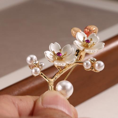Plastic Pearl Brooch, 304 Stainless Steel, gold color plated, fashion jewelry & imitation pearl & with rhinestone, more colors for choice, Sold By PC