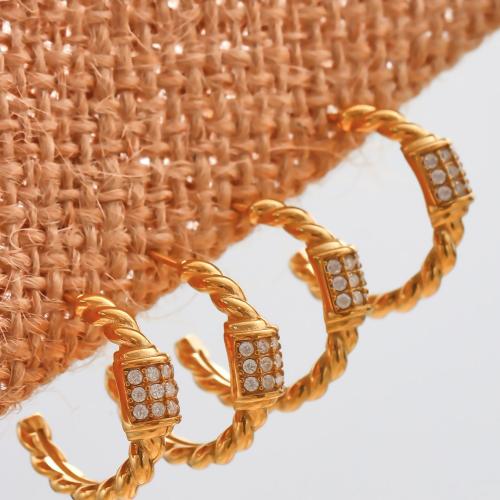 Stainless Steel Stud Earrings, 304 Stainless Steel, gold color plated, fashion jewelry & micro pave cubic zirconia, more colors for choice, Sold By Pair