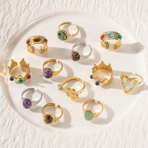 Natural Gemstone Finger Ring, 304 Stainless Steel, with Natural Stone, gold color plated, fashion jewelry, more colors for choice, Sold By PC