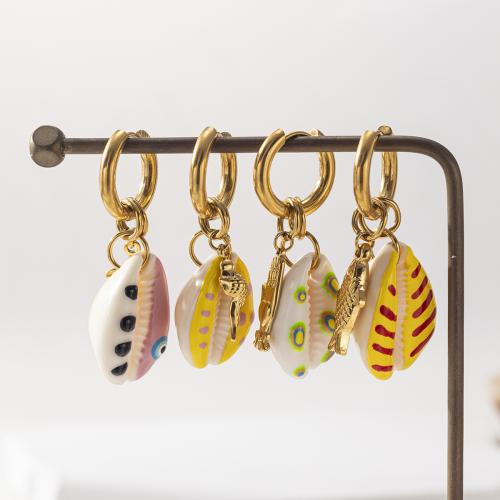 Shell Earrings, 304 Stainless Steel, with Shell, gold color plated, fashion jewelry & enamel, more colors for choice, Sold By PC