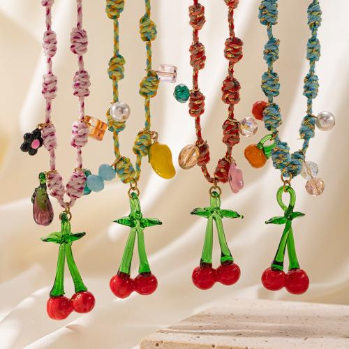 Titanium Steel Necklace, with Lampwork & Plastic Pearl, gold color plated, fashion jewelry & enamel, more colors for choice, Sold By PC