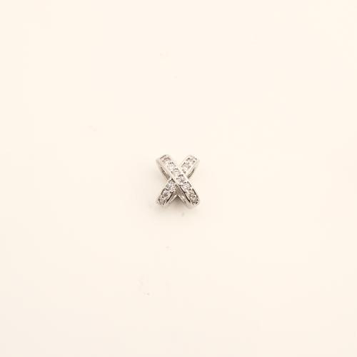 Cubic Zirconia Micro Pave Brass Pendant, Letter X, DIY & micro pave cubic zirconia, silver color, 9x7x6mm, Sold By PC