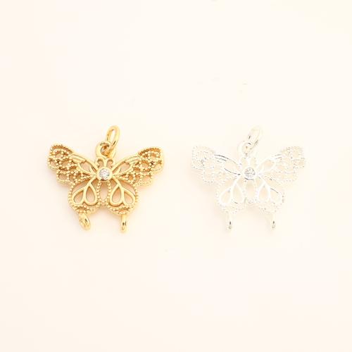 Cubic Zirconia Micro Pave Brass Pendant, Butterfly, DIY & micro pave cubic zirconia & hollow, more colors for choice, 17x18.50x3mm, Sold By PC