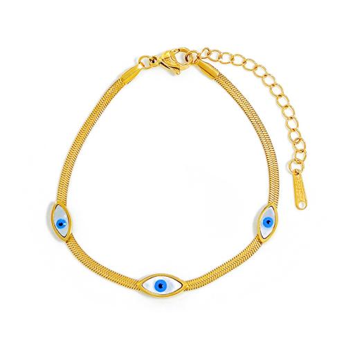 Evil Eye Jewelry Bracelet, Titanium Steel, with Acrylic, with 5cm extender chain, plated, fashion jewelry & for woman, golden, Length:Approx 17 cm, Sold By PC
