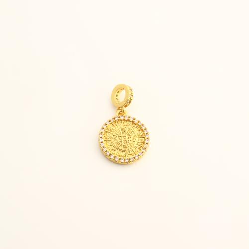 Cubic Zirconia Micro Pave Brass Pendant, Round, DIY & micro pave cubic zirconia, golden, 23x13.50x2mm, Sold By PC