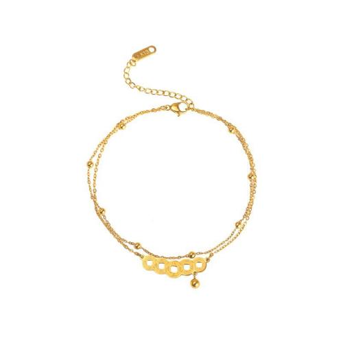 Titanium Steel Anklet, with 5cm extender chain, plated, Double Layer & for woman & hollow, golden, Length:Approx 21 cm, Sold By PC