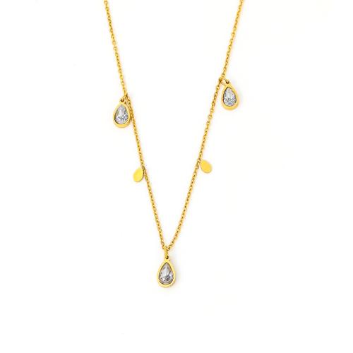 Titanium Steel Necklace, with 5cm extender chain, plated, fashion jewelry & micro pave cubic zirconia & for woman, golden, Length:Approx 40 cm, Sold By PC