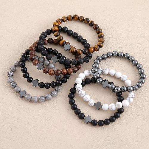 Gemstone Bracelets, Natural Stone, with Elastic Thread & Hematite, handmade, fashion jewelry & different materials for choice & Unisex, Sold By PC
