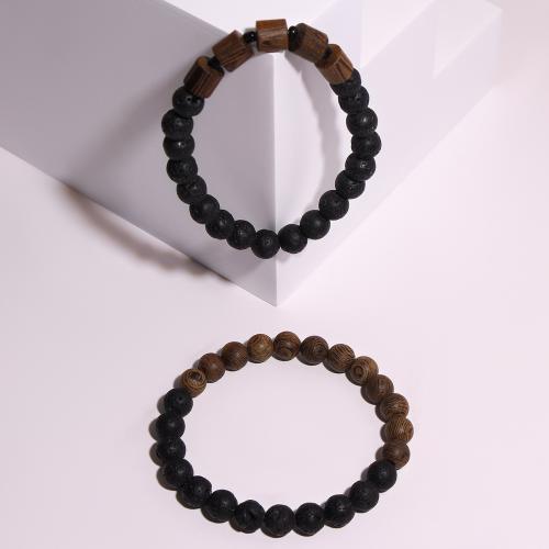 Gemstone Bracelets, Lava, with Elastic Thread & Wood, handmade, fashion jewelry & Unisex & different styles for choice, Sold By PC