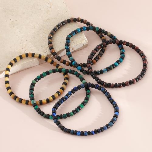 Gemstone Bracelets, Natural Stone, with Elastic Thread, handmade, fashion jewelry & different materials for choice & for man, Sold By PC