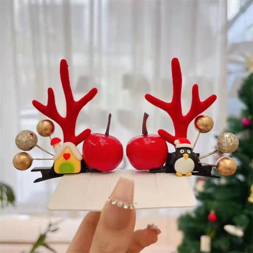Cloth Christmas Hair Clip, with Plush & Plastic & Iron, handmade, different styles for choice & for woman, 50mm, Sold By Pair