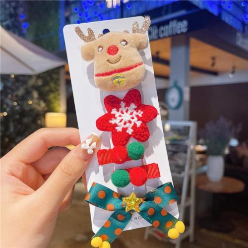 Cloth Christmas Hair Clip, with Plastic, handmade, Girl & different styles for choice, hair clip length 30-80mm, Sold By Set