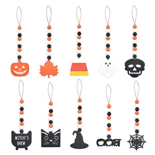 Wood Halloween Ornaments, with Linen, 10 pieces, Sold By Set
