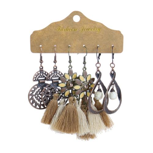 Tibetan Style Earring Set, with Cotton Thread & Seedbead & Feather, plated, folk style & different styles for choice & for woman & enamel & with rhinestone, Sold By Set
