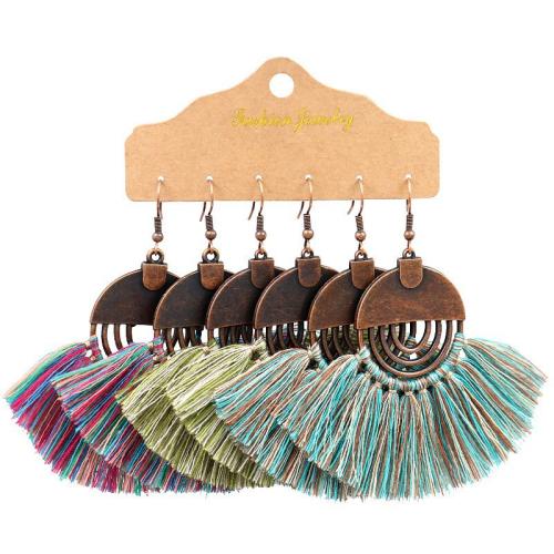 Tibetan Style Earring Set, with Cotton Thread, plated, Bohemian style & different styles for choice & for woman, Sold By Set