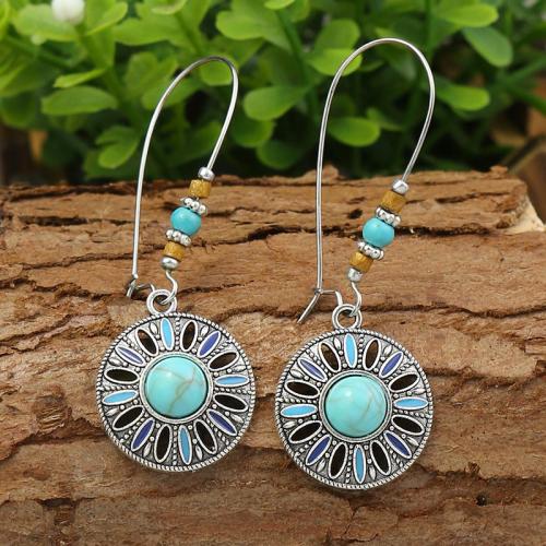 Tibetan Style Drop Earring, with Turquoise, silver color plated, folk style & different styles for choice & for woman, Sold By Pair