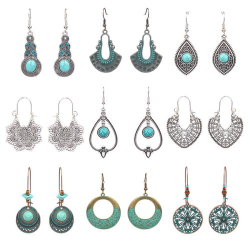 Tibetan Style Earring Set, with Turquoise, plated, folk style & different styles for choice & for woman & with rhinestone, Sold By PC