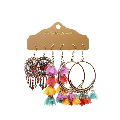 Tibetan Style Earring Set, with Cotton Thread & Seedbead, plated, different styles for choice & for woman & with rhinestone & hollow, earring length 40-100mm, Sold By Set
