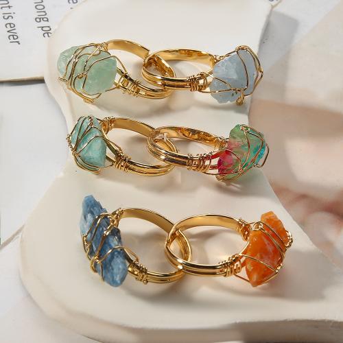 Natural Gemstone Finger Ring, Brass, with Gemstone, plated, fashion jewelry, more colors for choice, nickel, lead & cadmium free, 13.24x20.50x30.56mm, Sold By PC
