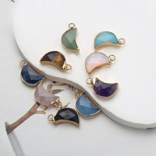 Gemstone Pendants Jewelry, Brass, with Gemstone, Moon, plated, DIY, more colors for choice, nickel, lead & cadmium free, 9.04x5.10x19.56mm, Sold By PC
