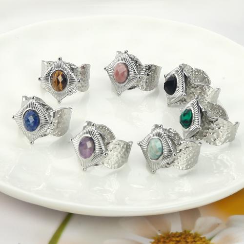 Natural Gemstone Finger Ring, Tibetan Style, with Gemstone, silver color plated, fashion jewelry, more colors for choice, 21.23x18.30x24.89mm, Sold By PC