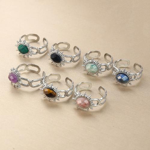 Natural Gemstone Finger Ring, Tibetan Style, with Gemstone, silver color plated, fashion jewelry, more colors for choice, 20.24x14.17x25.20mm, Sold By PC