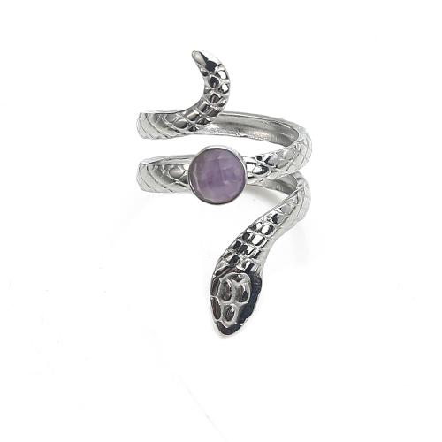 Natural Gemstone Finger Ring, Tibetan Style, with Gemstone, Snake, silver color plated, fashion jewelry, more colors for choice, 21.61x26.27x34.37mm, Sold By PC