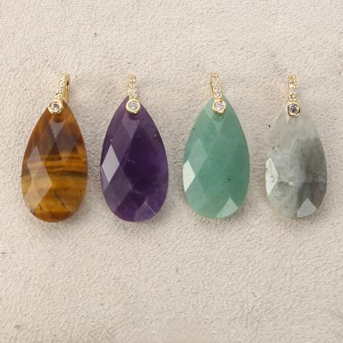 Gemstone Pendants Jewelry, Brass, with Gemstone, plated, DIY & with rhinestone, more colors for choice, nickel, lead & cadmium free, 13.68x6.30x29.33mm, Sold By PC