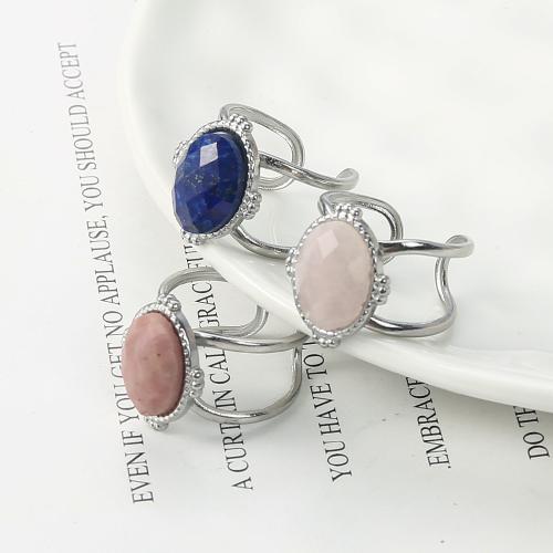 Natural Gemstone Finger Ring, Tibetan Style, with Gemstone, silver color plated, fashion jewelry, more colors for choice, 21.52x13.16x26.88mm, Sold By PC