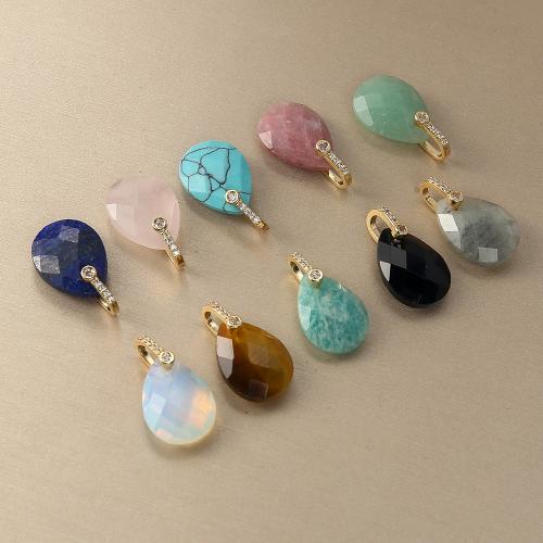 Gemstone Pendants Jewelry, Brass, with Gemstone, plated, DIY & with rhinestone, more colors for choice, nickel, lead & cadmium free, 13.07x6.14x22.38mm, Sold By PC