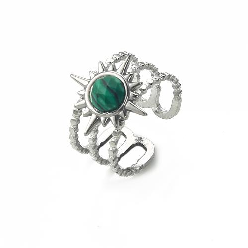 Natural Gemstone Finger Ring, Tibetan Style, with Gemstone, plated, fashion jewelry, more colors for choice, 20.44x10.87x24.72mm, Sold By PC