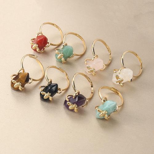 Natural Gemstone Finger Ring, Brass, with Gemstone, plated, fashion jewelry, more colors for choice, nickel, lead & cadmium free, 18.81x19.58x11.11mm, Sold By PC