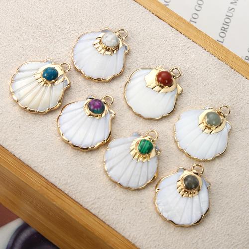 Gemstone Pendants Jewelry, Brass, with Gemstone & Shell, plated, DIY, more colors for choice, nickel, lead & cadmium free, 19.27x6.02x22.51mm, Sold By PC