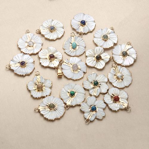 Gemstone Pendants Jewelry, Brass, with Gemstone & Shell, Flower, plated, DIY, more colors for choice, nickel, lead & cadmium free, 25.37x4.44x29.05mm, Sold By PC