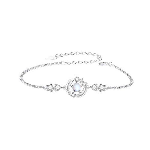 Brass Bracelet, with Moonstone, plated, fashion jewelry & with rhinestone, mixed colors, nickel, lead & cadmium free, 15mm, Length:Approx 16 cm, Sold By PC