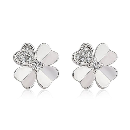 Cubic Zirconia Micro Pave Brass Earring, Four Leaf Clover, plated, fashion jewelry & micro pave cubic zirconia, more colors for choice, nickel, lead & cadmium free, 8.50mm, Sold By Pair