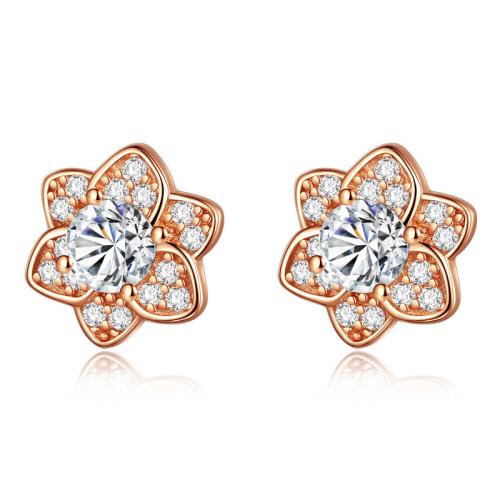 Cubic Zirconia Micro Pave Brass Earring, Flower, plated, fashion jewelry & micro pave cubic zirconia, more colors for choice, nickel, lead & cadmium free, 6x6mm, Sold By Pair