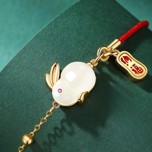 Brass Bracelet & Bangle, with Nylon Cord, Rabbit, plated, fashion jewelry & enamel & with rhinestone, mixed colors, nickel, lead & cadmium free, 110x80x15mm, Length:Approx 18 cm, Sold By PC
