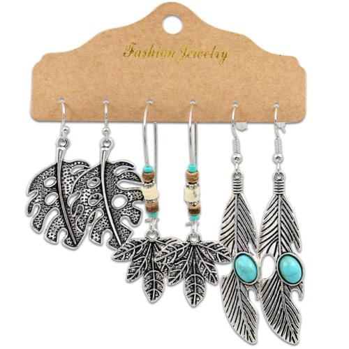 Tibetan Style Earring Set, with Turquoise, antique silver color plated, different styles for choice & for woman, earring length 40-70mm, Sold By Set